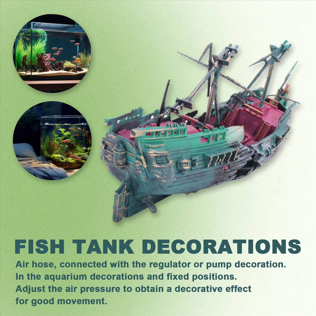 Aquarium Fish Accessories - 【ABFS】대형 수족관용 난파선 장식, 플라스틱 보트